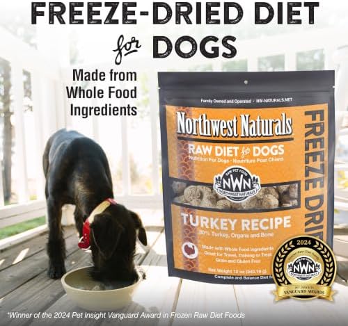 Northwest Naturals Freeze-Dried Turkey Dog Food - Bite-Sized Nuggets - Grain-Free, High-Protein, Raw Diet, Human-Grade, Limited Ingredients, All Natural, Healthy & Nutritious, Made in USA, 12 Oz