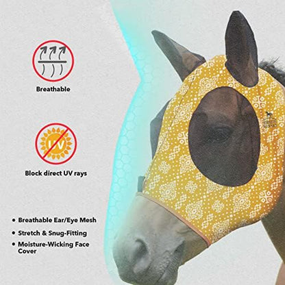 Harrison Howard Super Comfort Horse Fly Mask Elasticity Fly Mask with Ears UV Protection for Horse Floral Retro M Cob