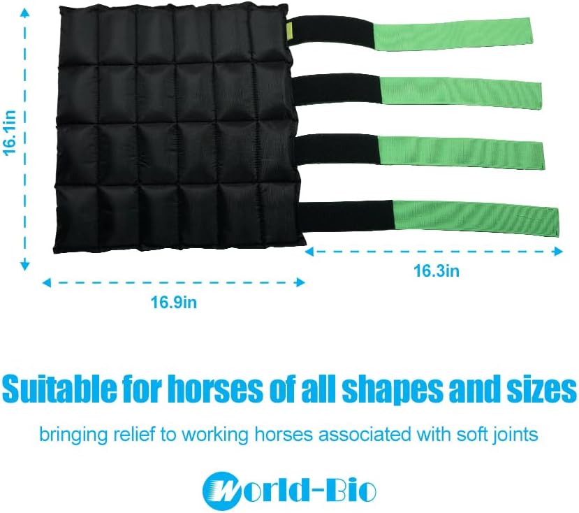 WORLD-BIO Horse Ice Boots Set of 2 /Horse Ice Pack for Injuries, Therapy Full Leg Ice Boot Cold Pack with Flexible Straps for Hock, Ankle, Knee, Legs and Hooves, 16.9'' x 16.1'' Green