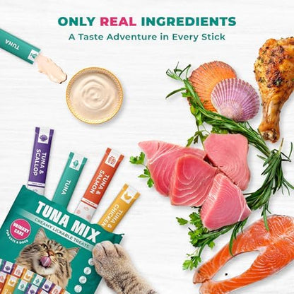 Beloved Pets Creamy Lickable Cat Treats & Wet Food Squeeze Tubes – Liquid Kitten Snacks, Urinary Tract Care, Multivitamin Treats for Cats, & Small Dogs, Lick Up 40 Sticks Tuna Mix