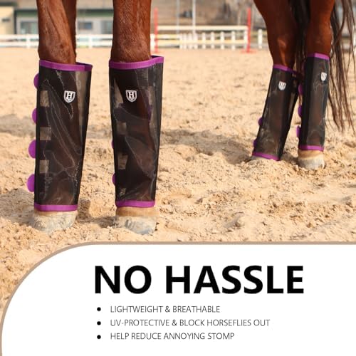 Harrison Howard Loose-Fitting Horse Fly Leggings Breathable, Tear-Resistant Fine Mesh Leg Guards Stay-on Comfortable Fly Boots (Set of 4)