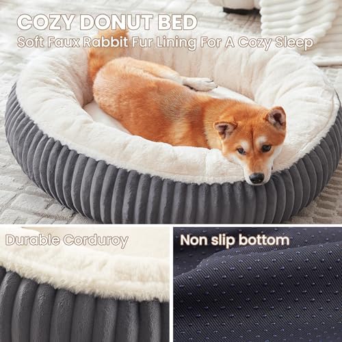 33 inches Calming Donut Dog Bed for Medium Plus Dogs,Dark Grey