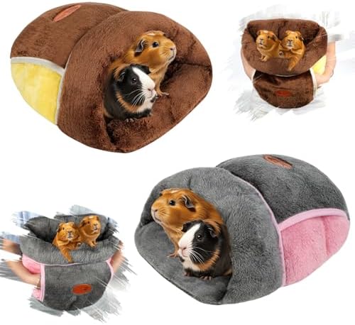YUEPET 2 Pack Guinea Pig Bed, Slipper Cuddle Sack, Grey & Brown