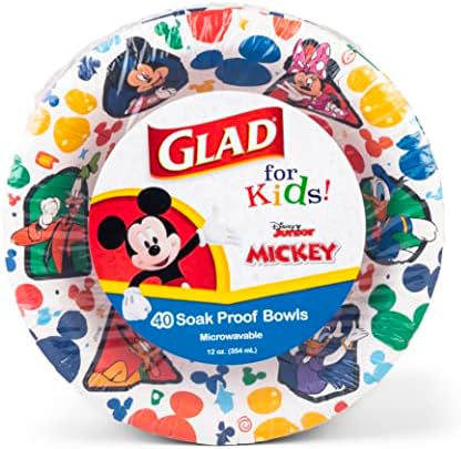 Glad for kids Disney Mickey and Friends Disposable Bowls, 12 Oz, 40 Count