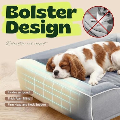 Orthopedic Dog Bed with Cooling Gel Foam & Washable Cover,Grey 28 Inch