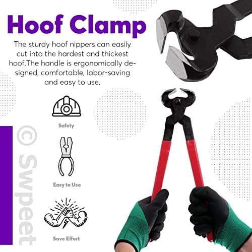 Swpeet 8Pcs Professional Farrier Tools Value Kit with Roll Pack, Horses Hoof Trimmers Shears Tools, Hoof Cutter, Farrier Rasp File and Rubber Handle, Hoof Nipper, Horseshoe Brush, Hoof Knife