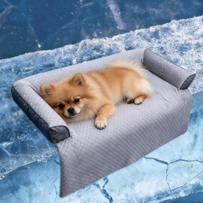 GGIB Cooling Dog Bed Mat with Bolster Pillow Washable Dog Couch Cover Breathable Summer Pet Couch Bed Protector Indoor(Small, Cooling Grey)