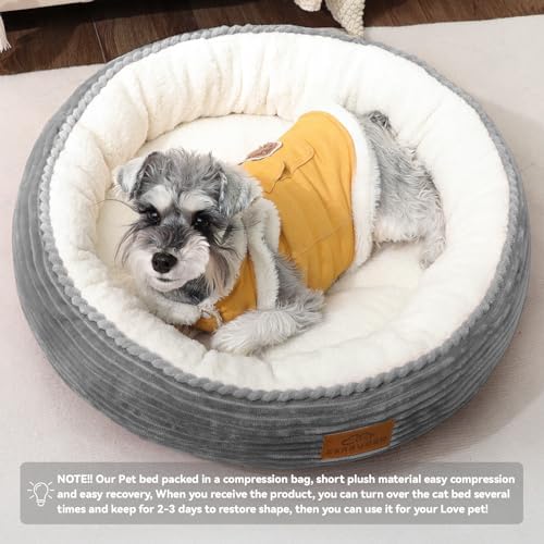 Zerbuger 23in Light Grey Round Dog Bed Sofa for Dogs Cats, Machine Washable