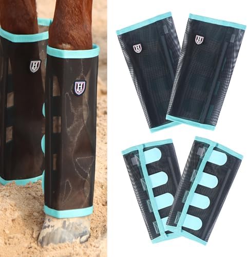 Harrison Howard Loose-Fitting Horse Fly Leggings Breathable, Tear-Resistant Fine Mesh Leg Guards Stay-on Comfortable Fly Boots (Set of 4)
