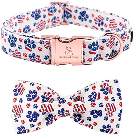 Lionheart Glory American Flag Dog Collar - 4th of July Collar with Adjustable Bow for Small Dogs