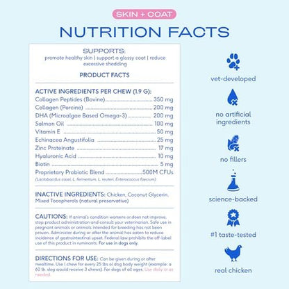 Native Pet Skin & Coat Chews - Omega 3 Fish Oil for Dogs Skin & Coat Supplement - Itch Relief, Shiny Fur & Shedding Support - Collagen, Hyaluronic Acid, Biotin, Probiotics & Salmon Oil - 120 Chews