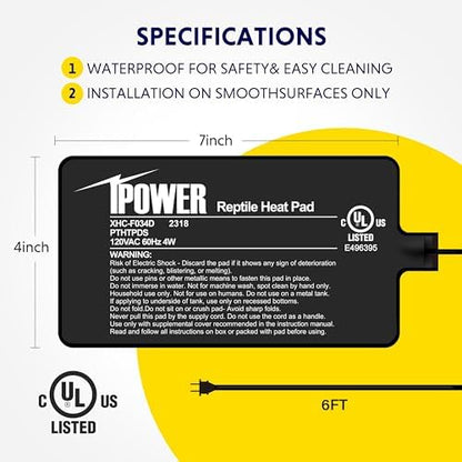 iPower 4 by 7-Inch 4W Reptile Heat Mat, LCD Digital Aquarium Thermometer, Under Tank Warmer Terrarium Heat Pad for Turtles Lizards Frogs and Other Small Animals, Multi Sizes