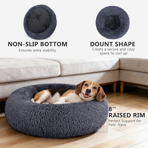 MIXJOY Orthopedic Dog Bed Comfortable Donut Cuddler Round Pet Beds Ultra Soft Washable Dog and Cat Cushion Bed (30'', Dark Gray)