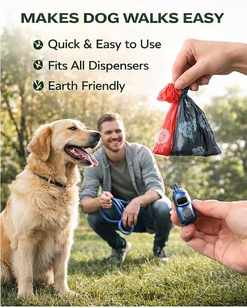 Eco-friendly Dog Poop Bags, 360 Leak-Proof Waste Bags (24 Rolls x 15 Bags) with Red End-of-Roll Indicator, Thick, Durable & Unscented Pet Waste Bags - Scarab Alley