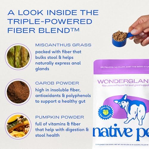 Native Pet WonderGland - Dog Anal Gland Supplement - Promotes Firm Stools, Natural Gland Expression to Help Reduce Scooting - Fiber Food Topper with Miscanthus Grass, Pumpkin & Probiotics - 60 Scoops