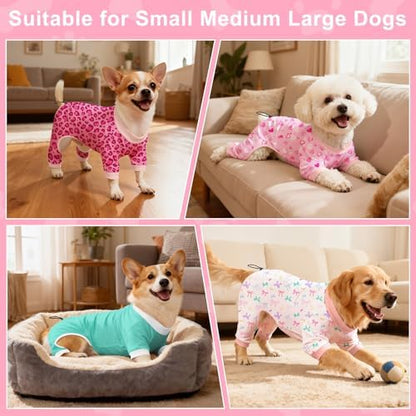 Bienbee Dog Pajamas, 4 Pack Adjustable Onesies for Small to Large Dogs S