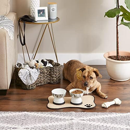 Bone Shape Embroidered Pet Feeding Placemat Brown by Bone Dry