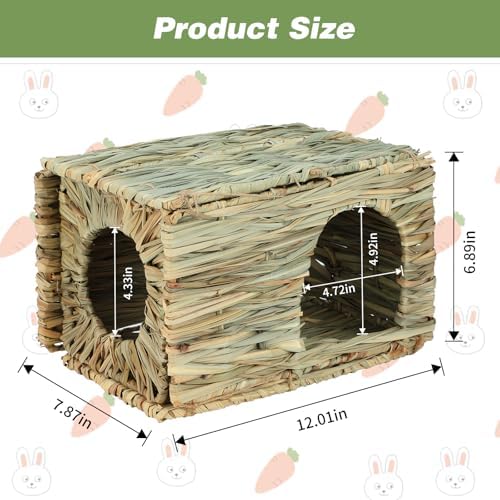 BWOGUE 2 Pack Grass Bunny House, Natural Hand Woven Seagrass Hideaway Toy