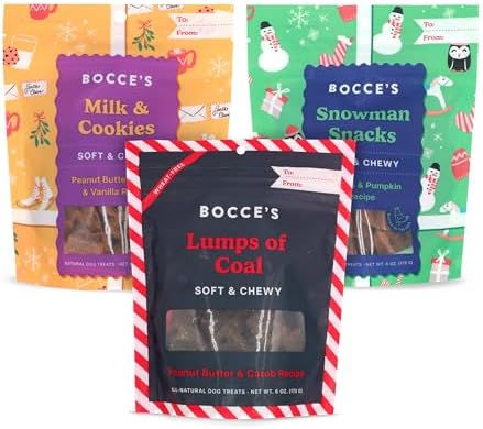 Bocce’s Bakery Holiday Soft & Chewy Bundle Dog Treats, All-Natural Wheat-Free Christmas Dog Treats, 6 oz (Pack of 3)