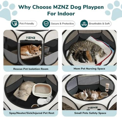 Pet Puppy Dog Cat Playpen, Large Dog Tent Crates Cage Indoor/Outdoor, Portable Playpen for Small Animal, Foldable Pop Up Dog Kennel Playpen with Carring Case, Removable Zipper Top, Light Grey