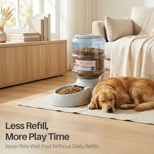 Flexzion Gravity Pet Feeder, Dog and Cat Food Dispenser, 1-Gallon Capacity