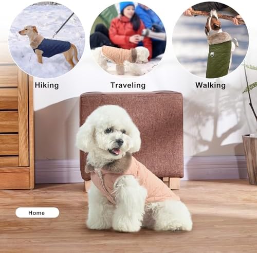 BEAUTYZOO Warm Dog Puffer Jacket Vest, Dog Winter Coat with Harness, Pink M
