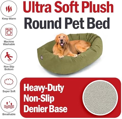Majestic Pet 40 Inch Suede Calming Dog Bed Washable – Cozy Soft Round Dog Bed with Spine Support for Dogs to Rest Their Head - Fluffy Donut Dog Bed 40x29x9 (Inch) - Round Pet Bed Large – Sage (2025)