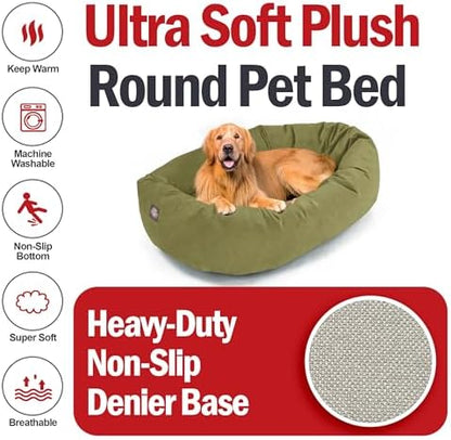 Majestic Pet 40 Inch Suede Calming Dog Bed Washable – Cozy Soft Round Dog Bed with Spine Support for Dogs to Rest Their Head - Fluffy Donut Dog Bed 40x29x9 (Inch) - Round Pet Bed Large – Sage (2025)