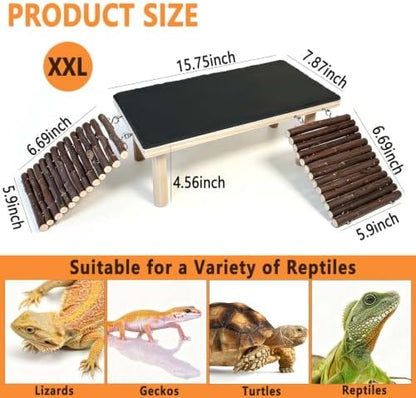 Bearded Dragon Basking Platform with Climbing Ramp,Reptile Basking Rock,XXL