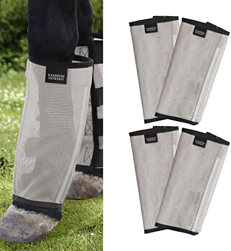 Harrison Howard Loose Fitting Fly Boots UV-Protective Extra Tough Mesh Ventilated Four Fasteners Stay-on Design Protect Horse Legs & Stomp-Reducing Set of 4 Silver Grey Small