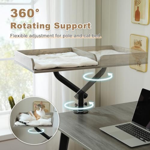 PAWZ Road Cat Desk Bed 360°Rotating Supports to 50 Lbs Cozy Nest for Desk