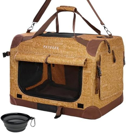 Extra Large Cat Carrier Soft Sided, Portable Small Dog Carrier for 2 Cats, 24"x16.5"x16" Car Travel Folding Comfortable Design, Yellow