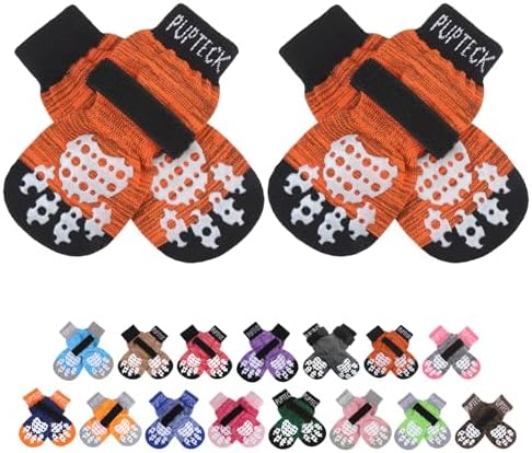 PUPTECK Anti-Slip Dog Socks with Double Sides Grips for Small Medium Large Dogs Hardwood Floors Prevents Licking, Dog Shoes for Hot Pavement Traction Control Paw Protector for Senior Dogs