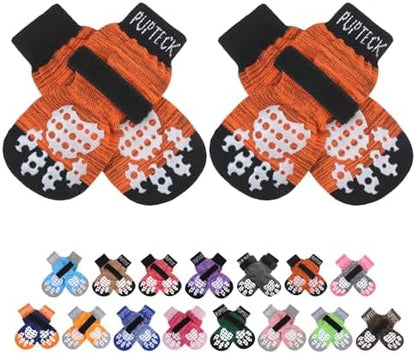 PUPTECK Anti-Slip Dog Socks with Double Sides Grips for Small Medium Large Dogs Hardwood Floors Prevents Licking, Dog Shoes for Hot Pavement Traction Control Paw Protector for Senior Dogs