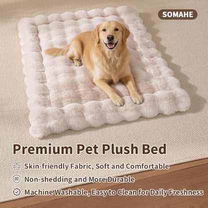 SOMAHE Plush Dog Bed Mat, Machine Washable, Large 35x27 Milky White
