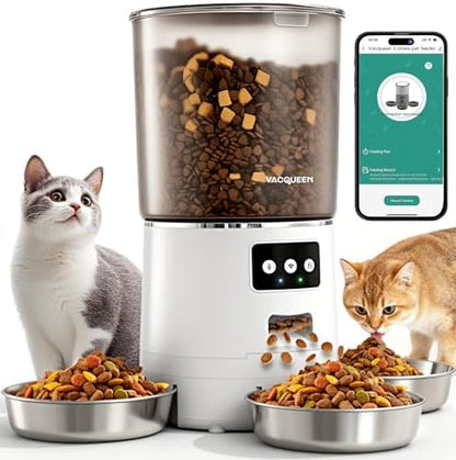 Automatic Cat Feeder for 3 Cats, 6L/25 Cups Smart WiFi Pet Feeder, Strong Anti-Jam System, Dual-Effect Desiccant Cat Food Dispenser, with 10S Voice Recorder for Cats and Small Dog(White)