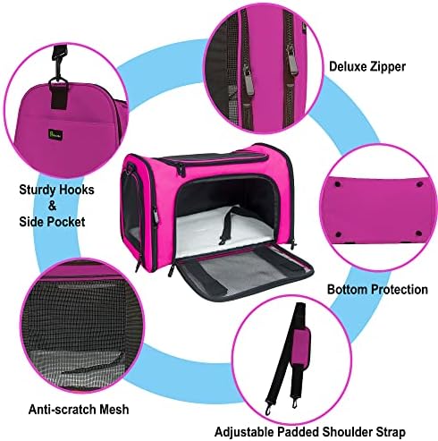Soft Sided Carrier for Small Medium Cats Dogs,TSA Airline Approved Collapsible Travel Pet Carrier (Medium, Magenta)