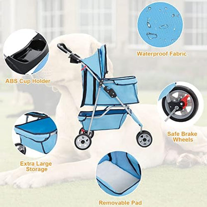 BestPet | 3-Wheel Foldable Pet Stroller | Blue | Lightweight & Portable