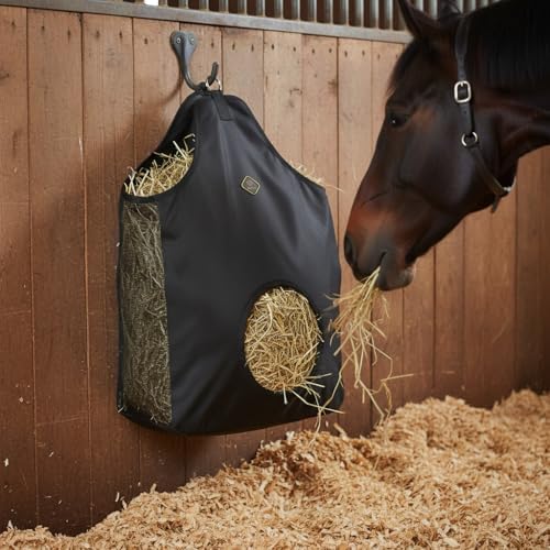 Kavallerie Horse Hay Bag, Oversized 19x12x20” Hay Bag with Mesh Sides, Easy-Fill Snap Closure & Round Feed Hole, Ideal for Stables, Trail Rides & Transport