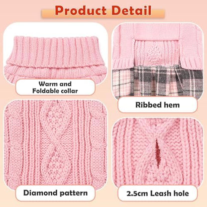YUDODO 2 Pack Small Dog Sweater Dress with Bowtie Turtleneck - Pet Clothes