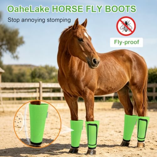 Fly Boots for Horses Set of 4, Equine Loose Fitting Leggings (Green)