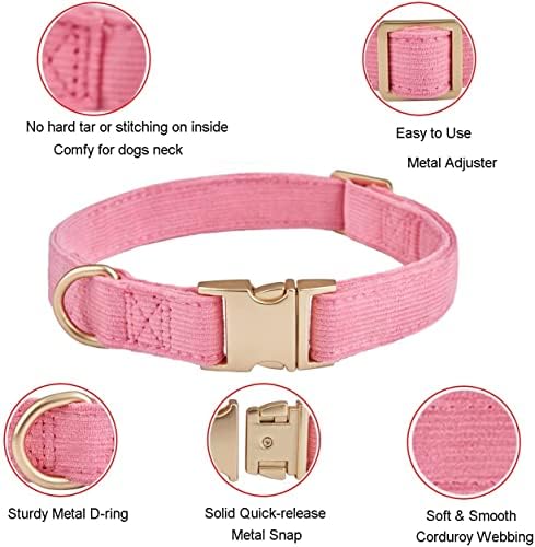 Soft Corduroy Fibric Dog Collar with High Grade Metal Buckle, for Small Dogs.(Pink,Small:10-15")