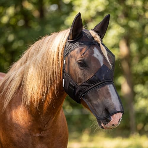 Horse Fly Mask with Ears & Detachab Nose Cover, Medium