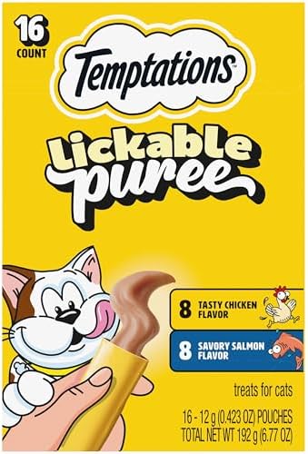 Temptations Creamy Puree Lickable Cat Treats, Chicken & Salmon, 16 Count