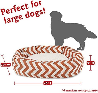 Majestic Pet 40 Inch Chevron Sherpa Calming Dog Bed Washable – Cozy Soft Round Pet Bed with Spine for Head Support - Fluffy Donut Bed 40x29x9 (inch) – Large - Burnt Orange