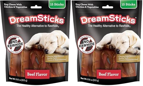 DreamBone DreamSticks,Rawhide Free Dog Chew Sticks Made with Real Beef and Vegetables,15 Sticks,(Pack of 2)