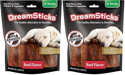 DreamBone DreamSticks,Rawhide Free Dog Chew Sticks Made with Real Beef and Vegetables,15 Sticks,(Pack of 2)