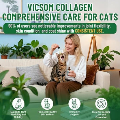 VICSOM Liquid Collagen for Cats, Cat Joint Supplement Drops, Joint & Coat