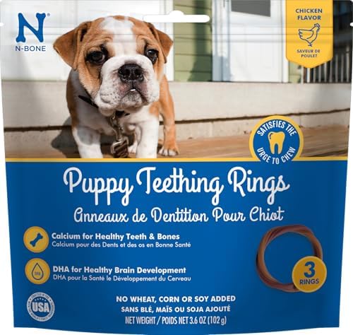 N-Bone Puppy Teething Rings, Chicken Flavor, Natural Puppy Teething Chews & Chew Treats, Helps Soothe Teething Gums, Calcium Enriched, 3 Rings.