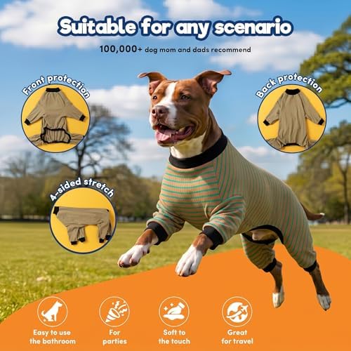 LovinPet Big Dog Pajamas, Pet Pajamas, Brown and Green Stripe, M